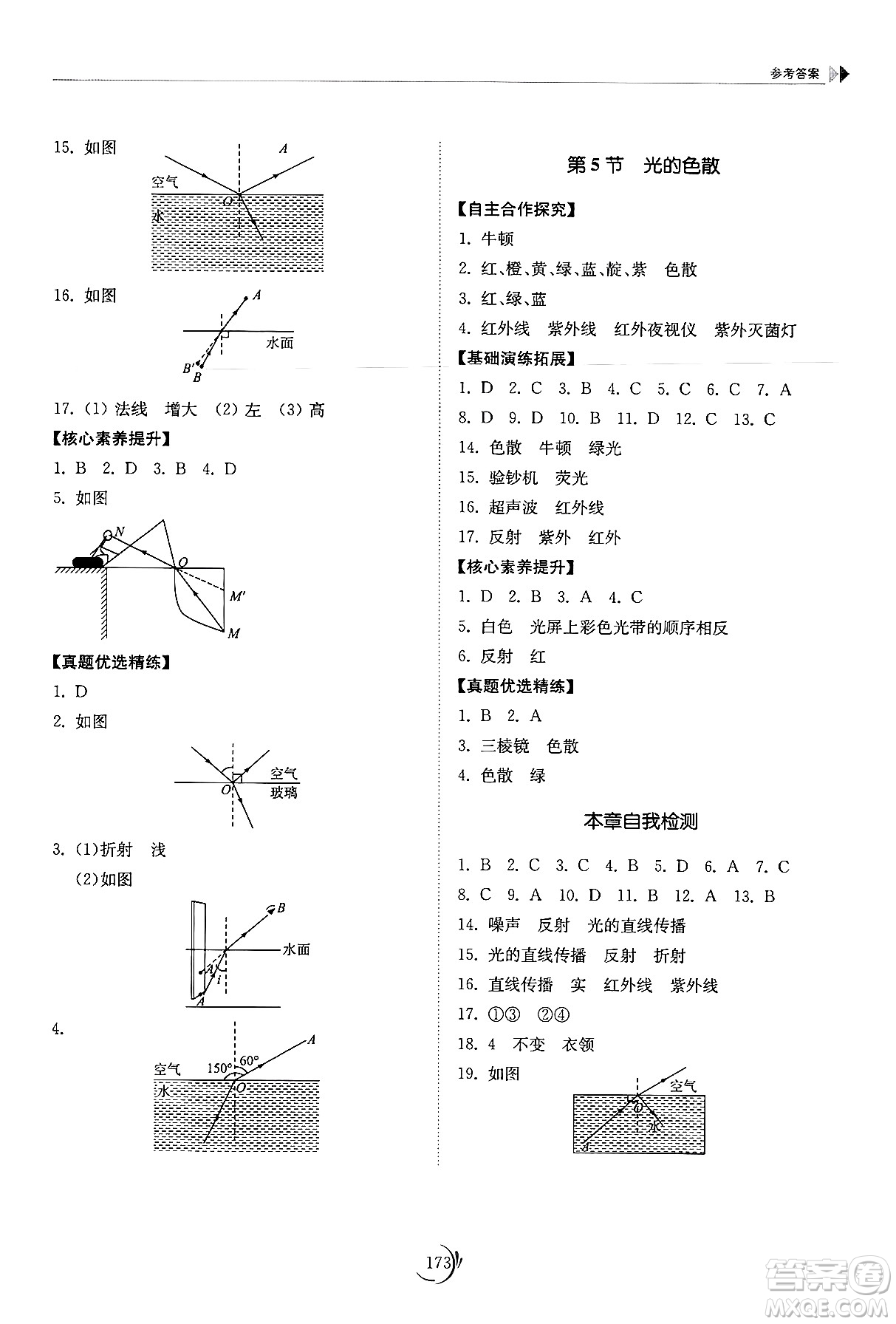 山東科學技術出版社2024秋初中同步練習冊八年級物理上冊人教版山東專版答案