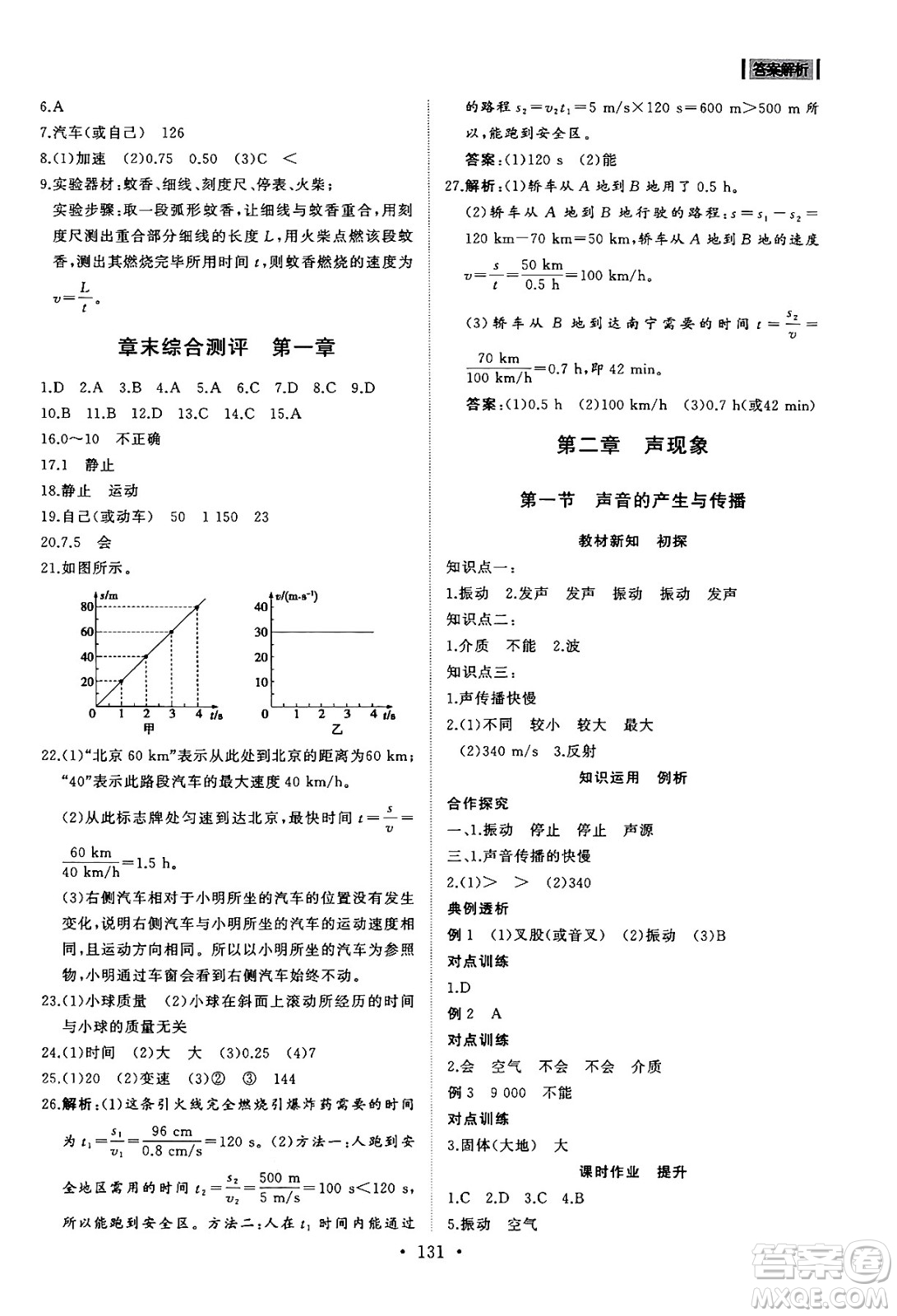 山東人民出版社2024秋初中同步練習(xí)冊八年級物理上冊魯科版五四制答案