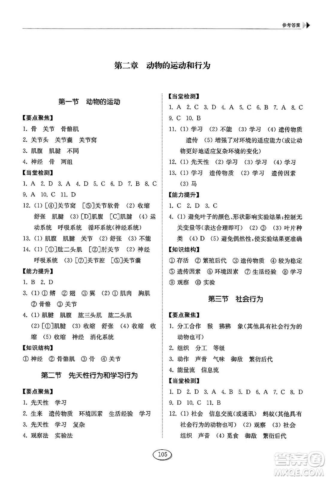 山東科學(xué)技術(shù)出版社2024秋初中同步練習(xí)冊八年級(jí)生物上冊魯科版五四制答案