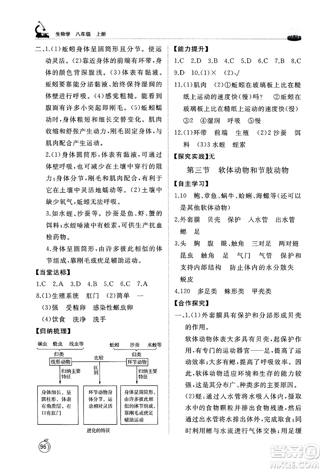 山東友誼出版社2024秋初中同步練習(xí)冊(cè)八年級(jí)生物上冊(cè)魯科版五四制答案