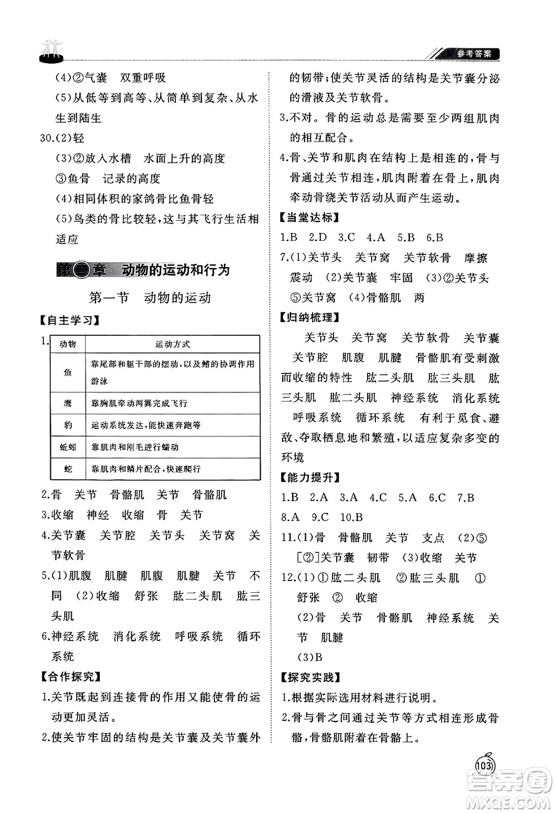 山東友誼出版社2024秋初中同步練習(xí)冊(cè)八年級(jí)生物上冊(cè)魯科版五四制答案