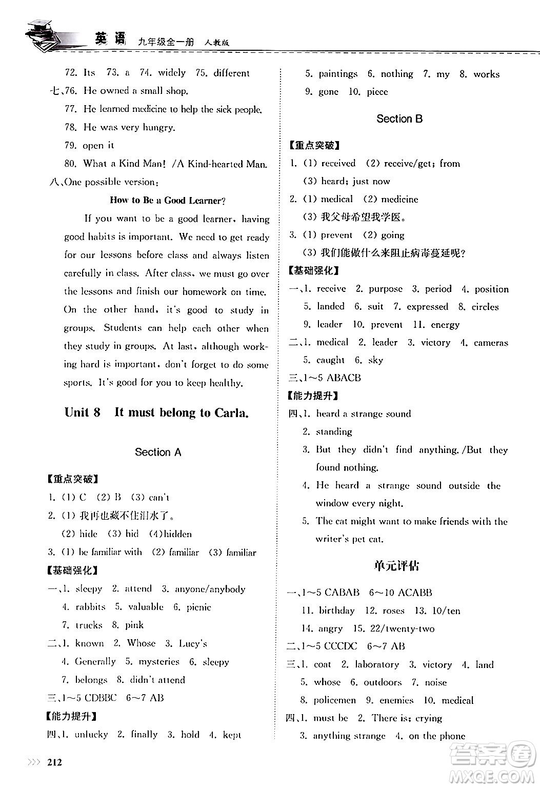 山東科學(xué)技術(shù)出版社2025秋初中同步練習(xí)冊(cè)九年級(jí)英語全一冊(cè)人教版山東專版答案