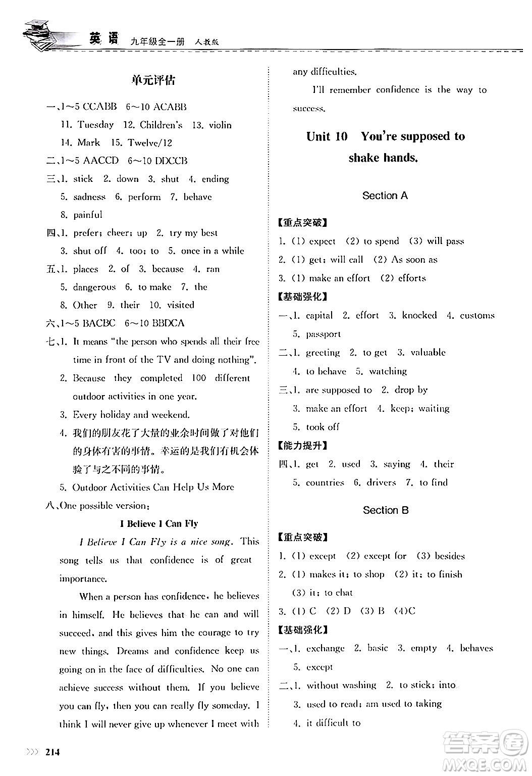山東科學(xué)技術(shù)出版社2025秋初中同步練習(xí)冊(cè)九年級(jí)英語全一冊(cè)人教版山東專版答案
