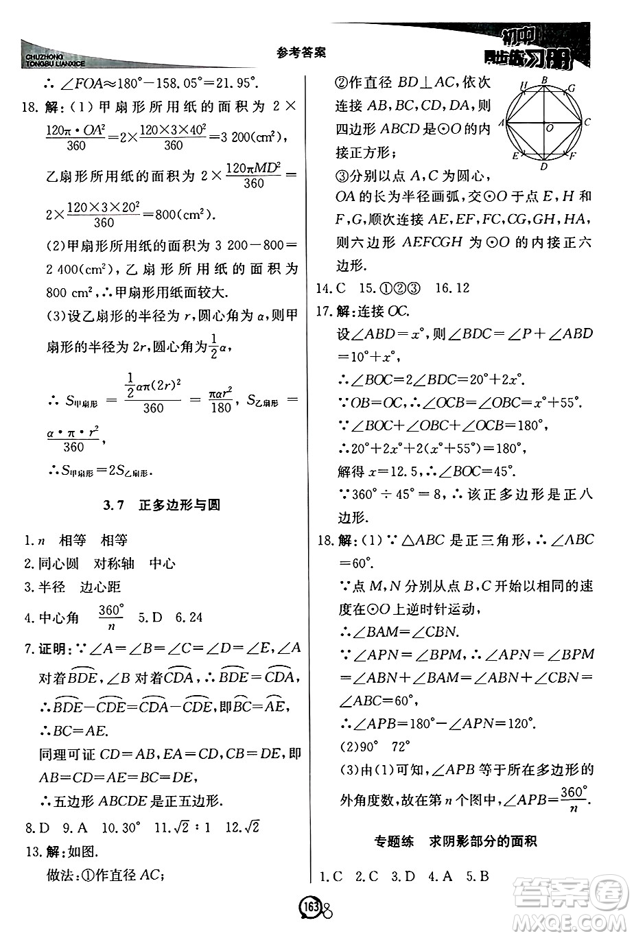 北京教育出版社2024秋初中同步練習(xí)冊(cè)九年級(jí)數(shù)學(xué)上冊(cè)青島版答案