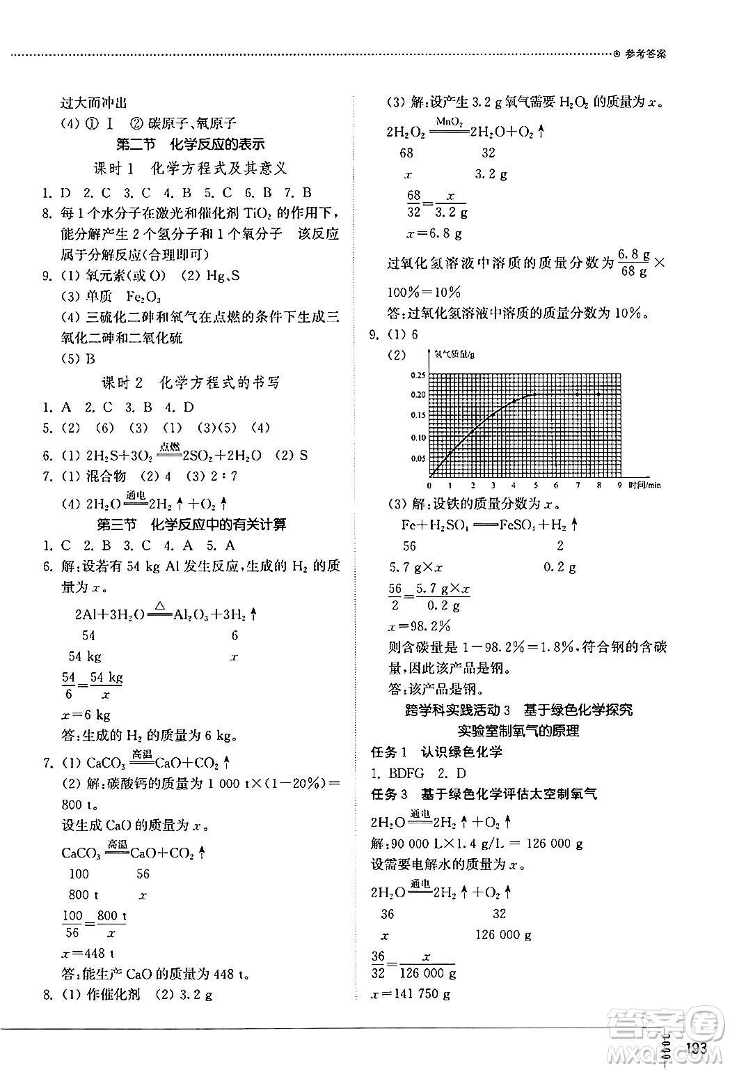 山東教育出版社2024秋初中同步練習冊九年級化學上冊魯教版答案