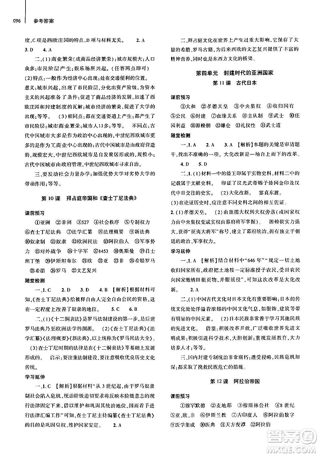 大象出版社2024秋初中同步練習(xí)冊(cè)九年級(jí)歷史上冊(cè)人教版山東專版答案