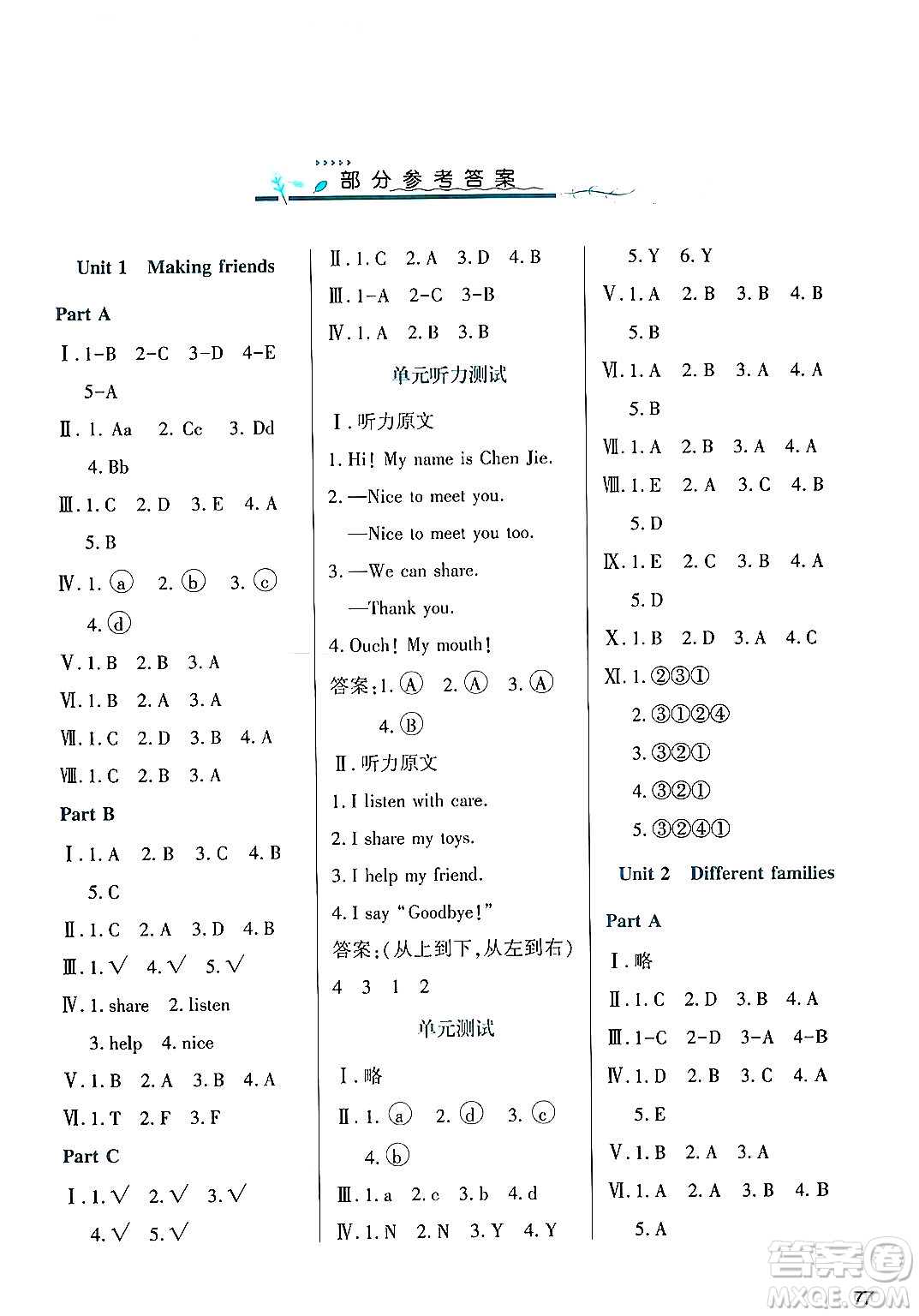 陜西人民教育出版社2024年秋學(xué)習(xí)與評價(jià)三年級英語上冊人教版答案