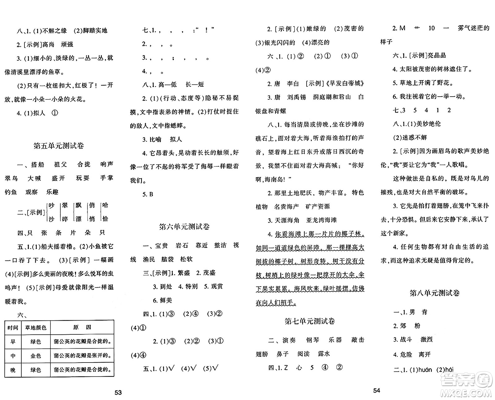 陜西人民教育出版社2024年秋學(xué)習(xí)與評(píng)價(jià)三年級(jí)語(yǔ)文上冊(cè)人教版答案