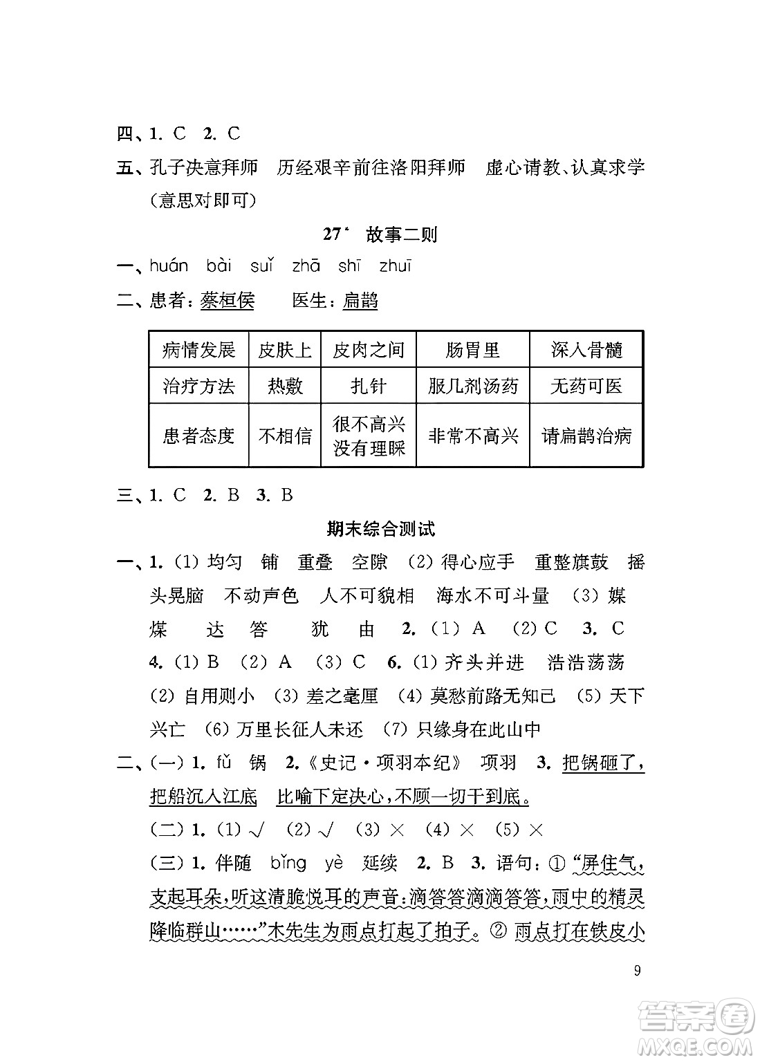江蘇鳳凰教育出版社2024年秋小學(xué)語文補(bǔ)充習(xí)題四年級(jí)語文上冊(cè)人教版答案