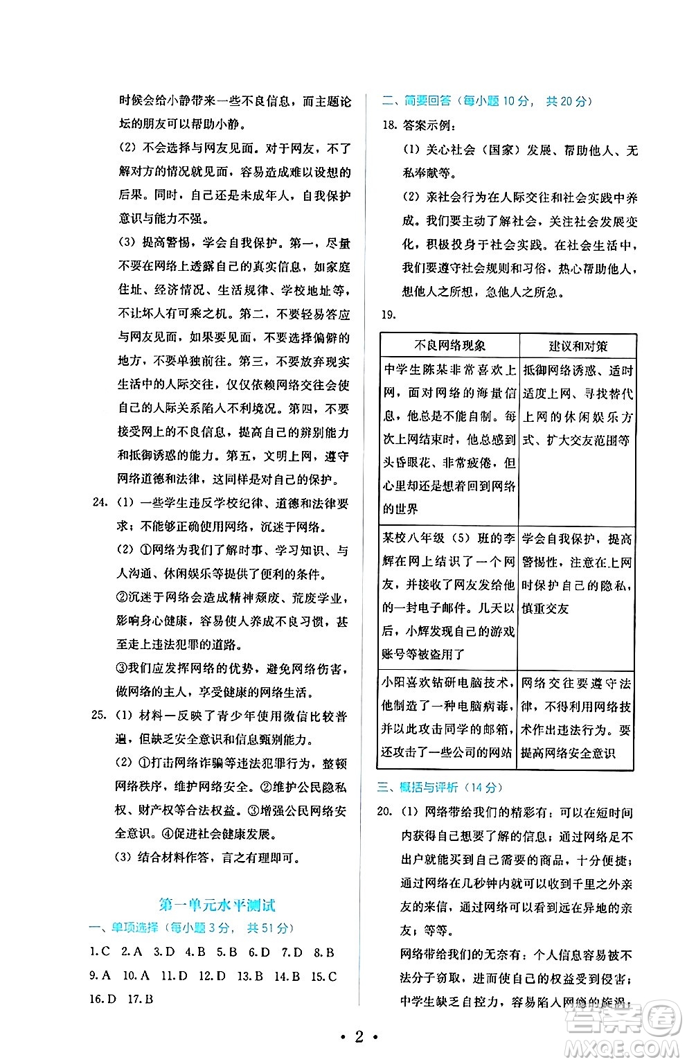 人民教育出版社2024年秋人教金學(xué)典同步練習(xí)冊(cè)同步解析與測(cè)評(píng)八年級(jí)道德與法治上冊(cè)人教版答案