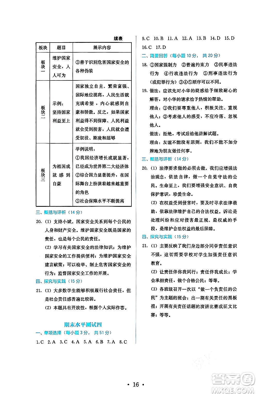 人民教育出版社2024年秋人教金學(xué)典同步練習(xí)冊(cè)同步解析與測(cè)評(píng)八年級(jí)道德與法治上冊(cè)人教版答案