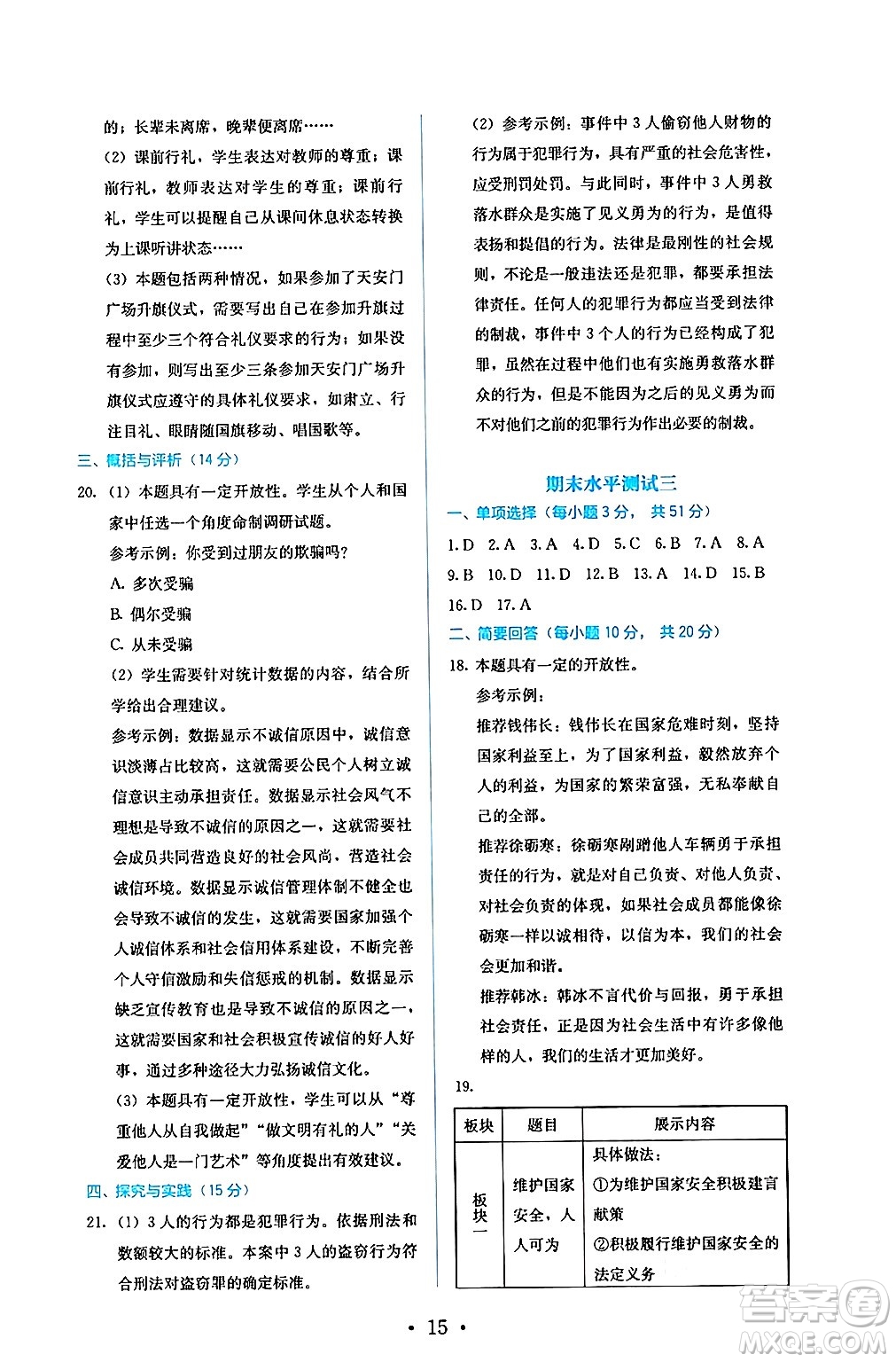 人民教育出版社2024年秋人教金學(xué)典同步練習(xí)冊(cè)同步解析與測(cè)評(píng)八年級(jí)道德與法治上冊(cè)人教版答案