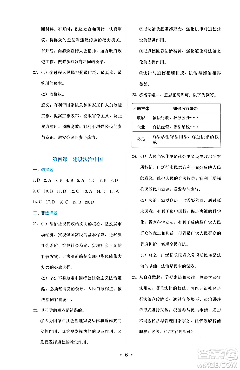 人民教育出版社2024年秋人教金學(xué)典同步練習(xí)冊同步解析與測評九年級道德與法治上冊人教版答案