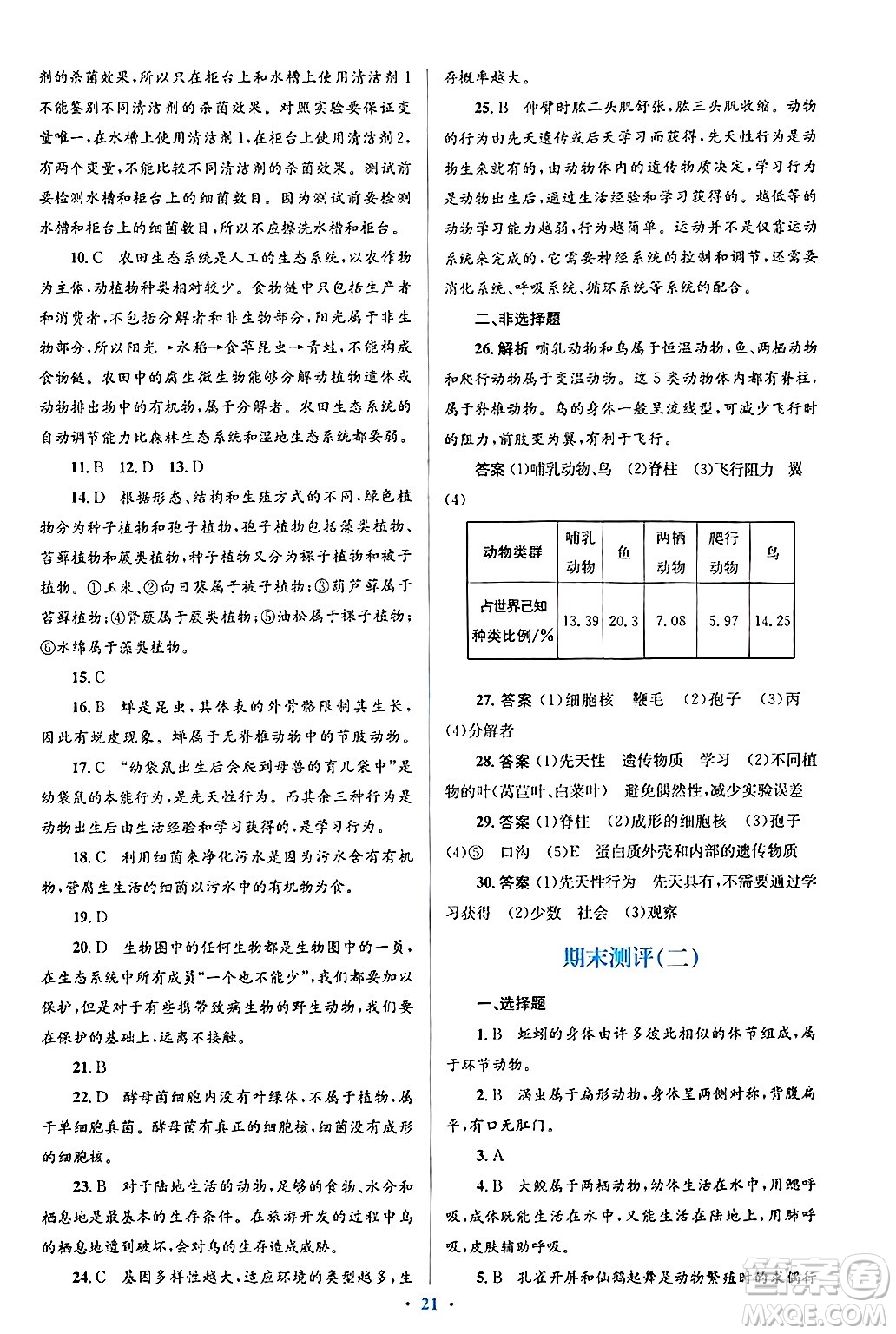 人民教育出版社2024年秋同步解析與測評學(xué)練考八年級生物上冊人教版答案