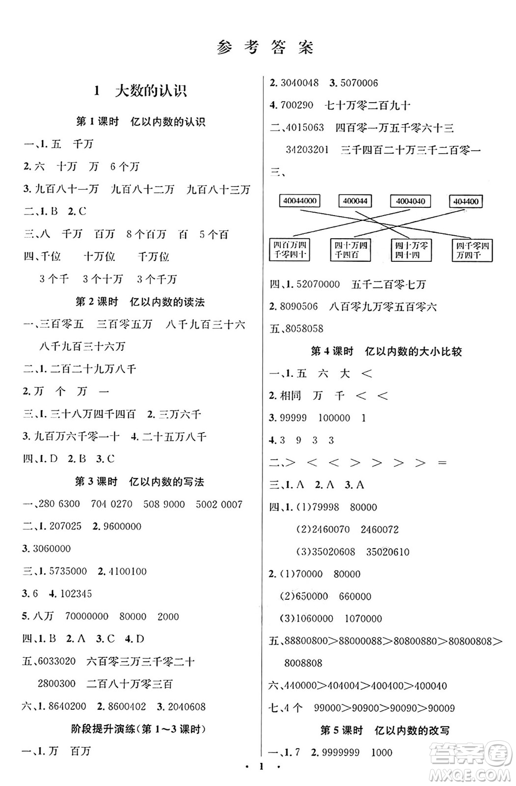 人民教育出版社2024年秋同步解析與測評學(xué)練考四年級數(shù)學(xué)上冊人教版答案