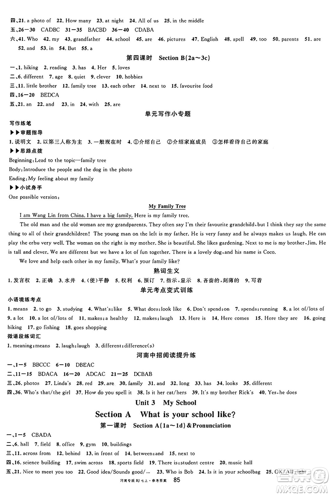 開明出版社2024年秋名校課堂七年級英語上冊人教版河南專版答案