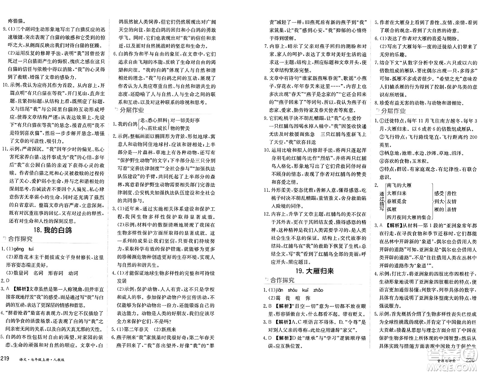 黑龍江教育出版社2024年秋資源與評價七年級語文上冊人教版黑龍江專版答案