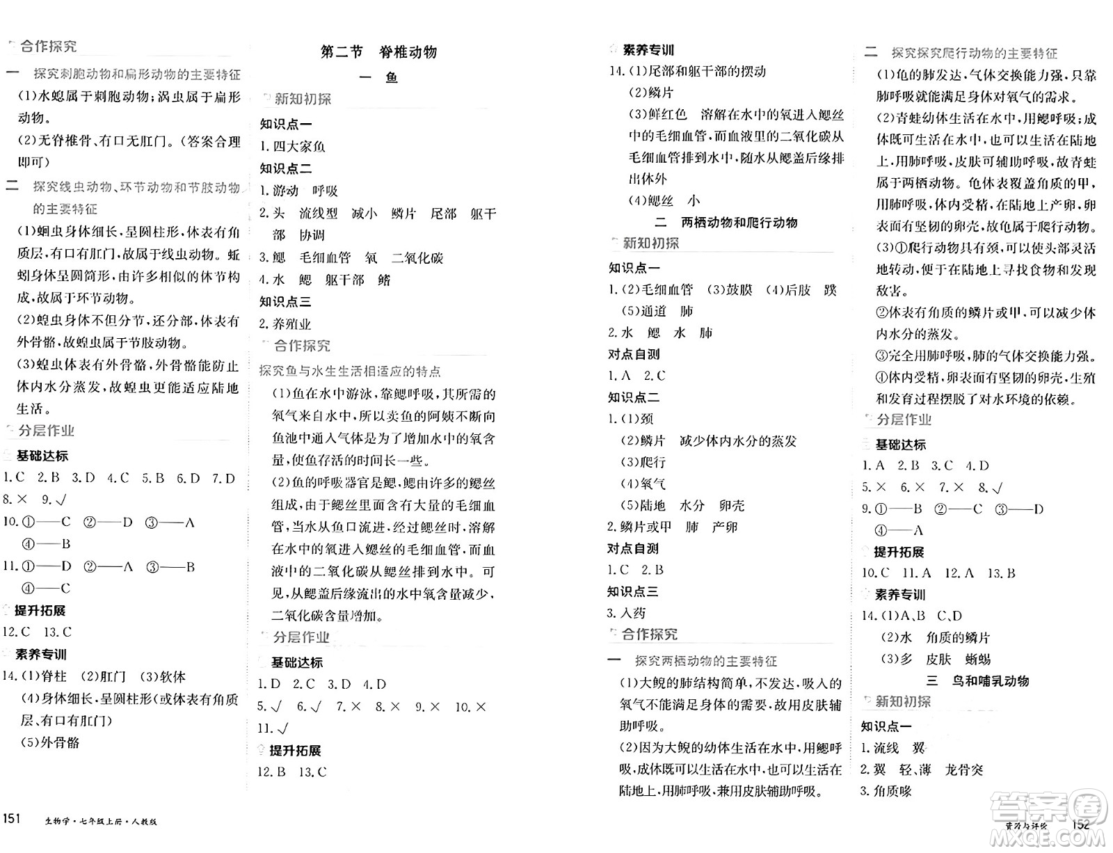 黑龍江教育出版社2024年秋資源與評價七年級生物上冊人教版黑龍江專版答案
