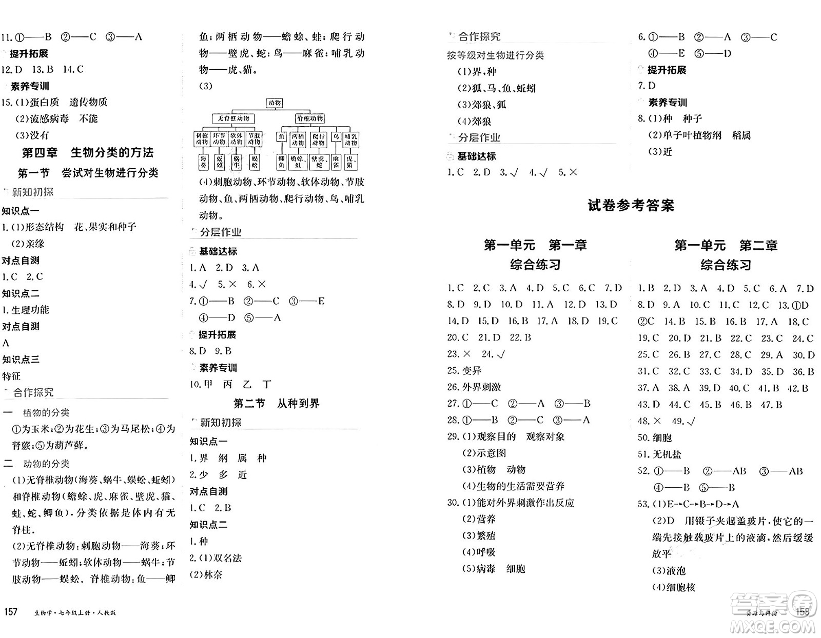 黑龍江教育出版社2024年秋資源與評價七年級生物上冊人教版黑龍江專版答案