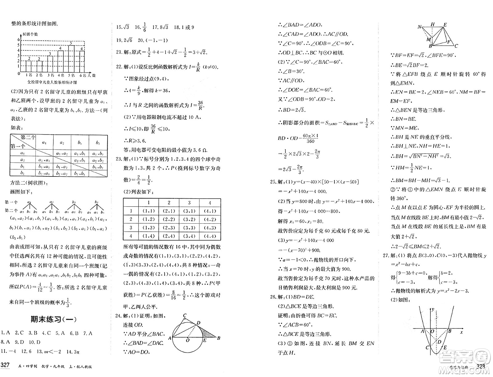 黑龍江教育出版社2024年秋資源與評價九年級數學上冊人教版黑龍江專版五四制答案