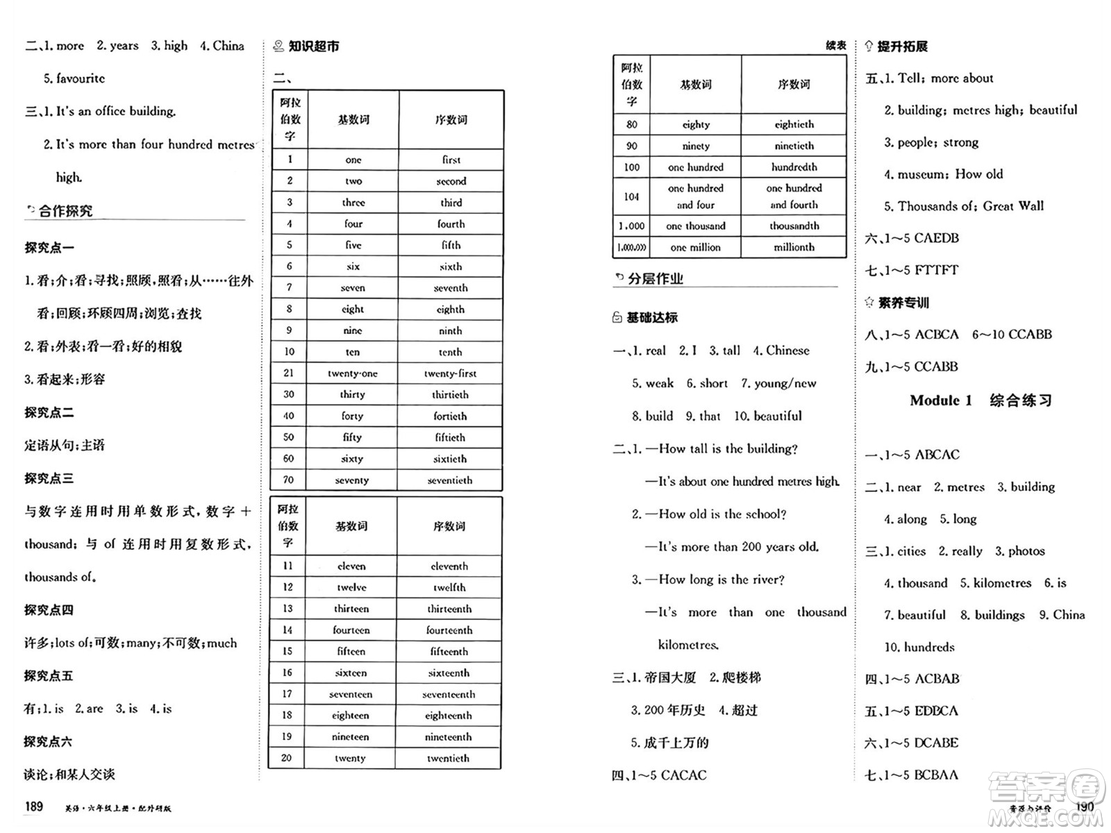 黑龍江教育出版社2024年秋資源與評價(jià)六年級英語上冊外研版黑龍江專版答案
