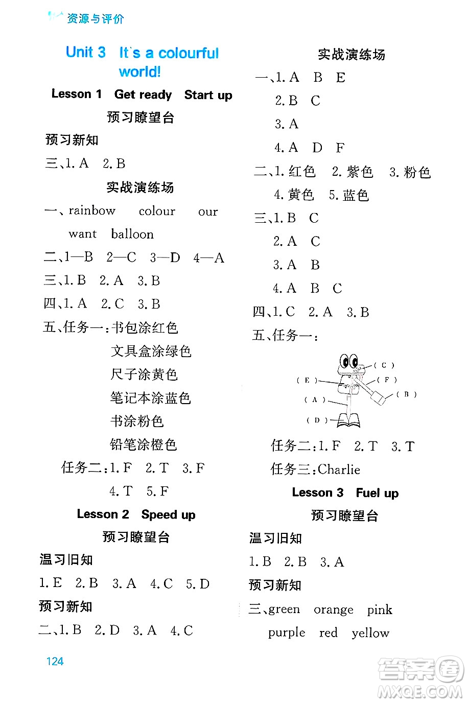 黑龍江教育出版社2024年秋資源與評(píng)價(jià)三年級(jí)英語上冊(cè)外研版B版黑龍江專版答案