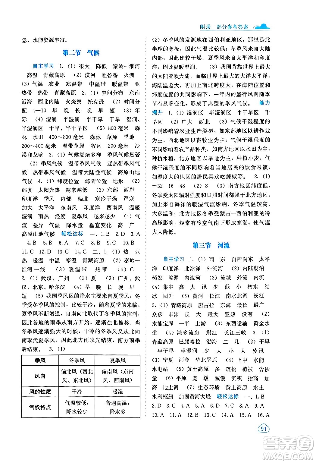 廣西教育出版社2024年秋自主學(xué)習(xí)能力測(cè)評(píng)八年級(jí)地理上冊(cè)人教版答案