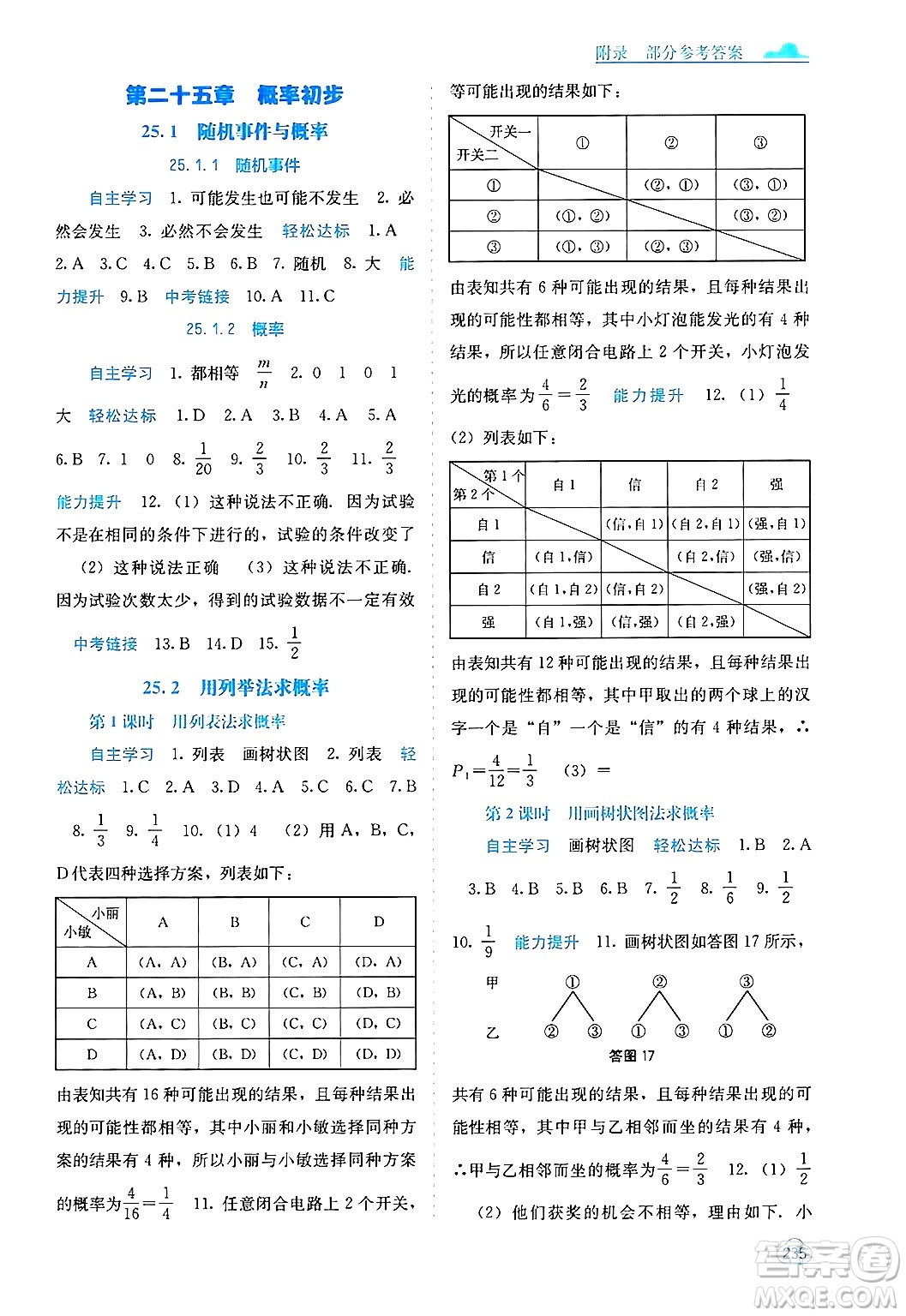 廣西教育出版社2025年秋自主學(xué)習(xí)能力測(cè)評(píng)九年級(jí)數(shù)學(xué)全一冊(cè)人教版答案