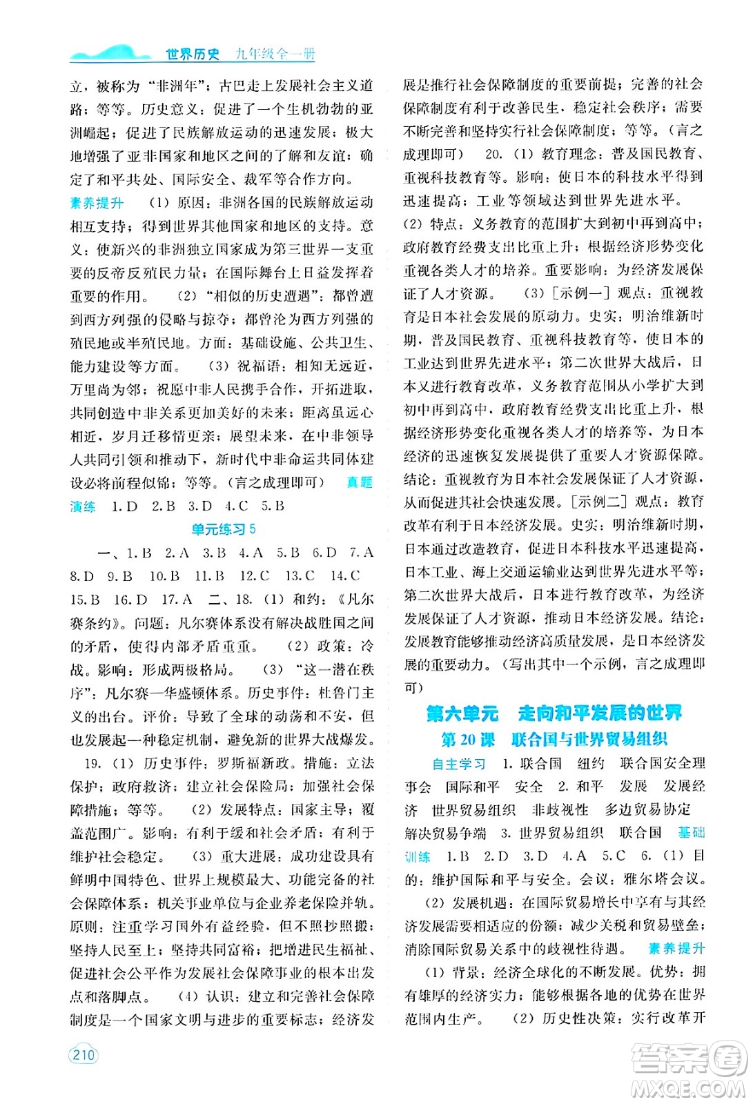 廣西教育出版社2025年秋自主學(xué)習(xí)能力測(cè)評(píng)九年級(jí)世界歷史全一冊(cè)人教版答案