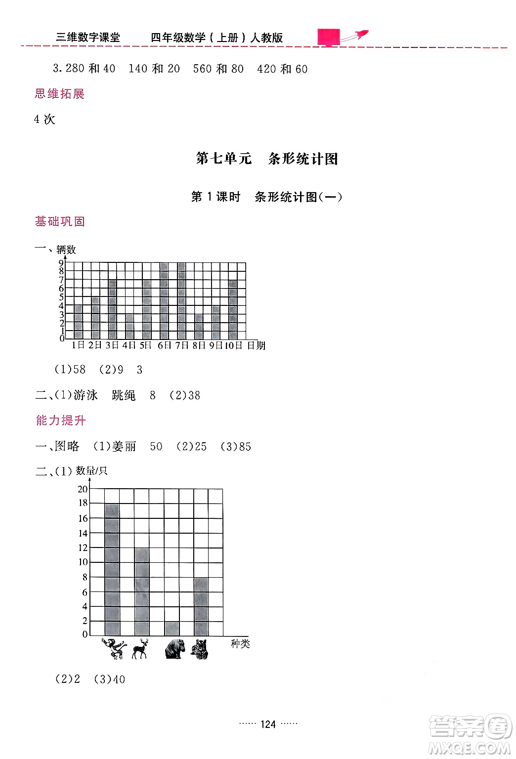 吉林教育出版社2024年秋三維數(shù)字課堂四年級數(shù)學(xué)上冊人教版答案