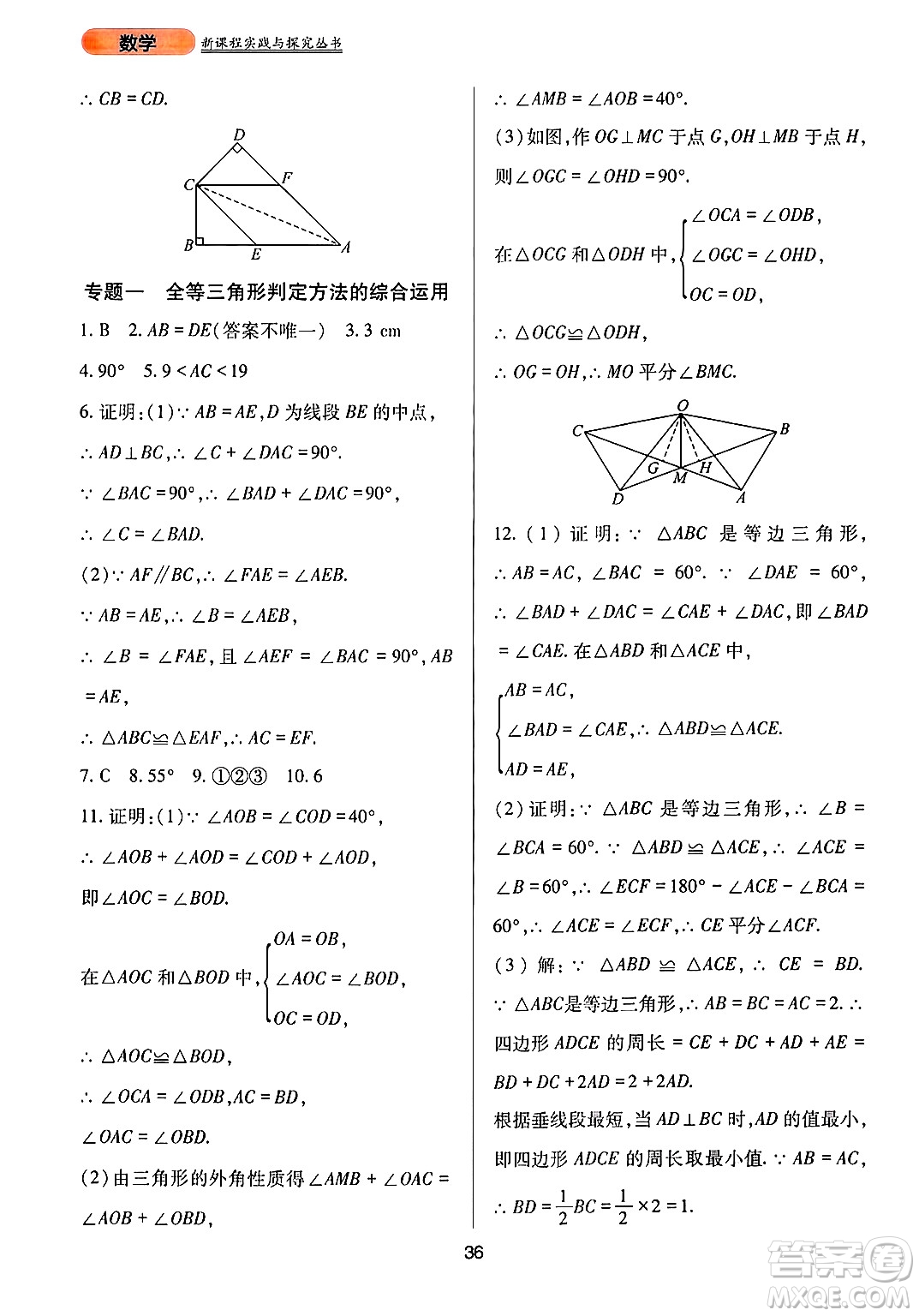 四川教育出版社2024年秋新課程實(shí)踐與探究叢書(shū)八年級(jí)數(shù)學(xué)上冊(cè)華師大版答案