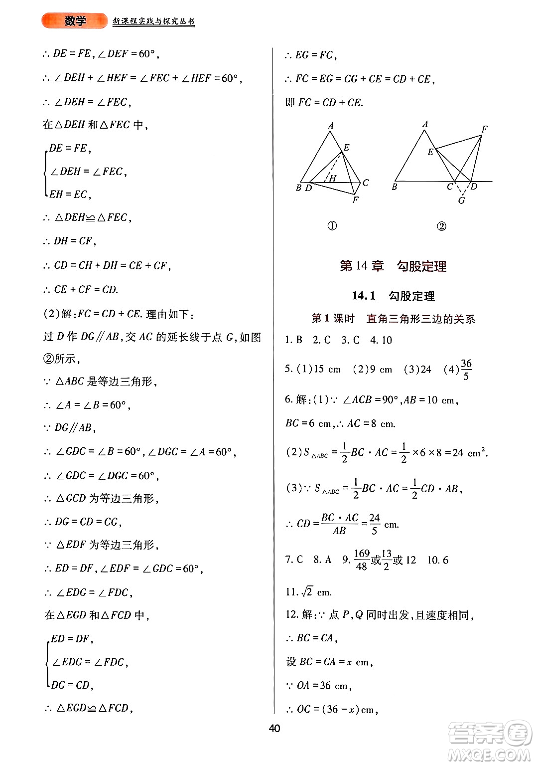 四川教育出版社2024年秋新課程實(shí)踐與探究叢書(shū)八年級(jí)數(shù)學(xué)上冊(cè)華師大版答案