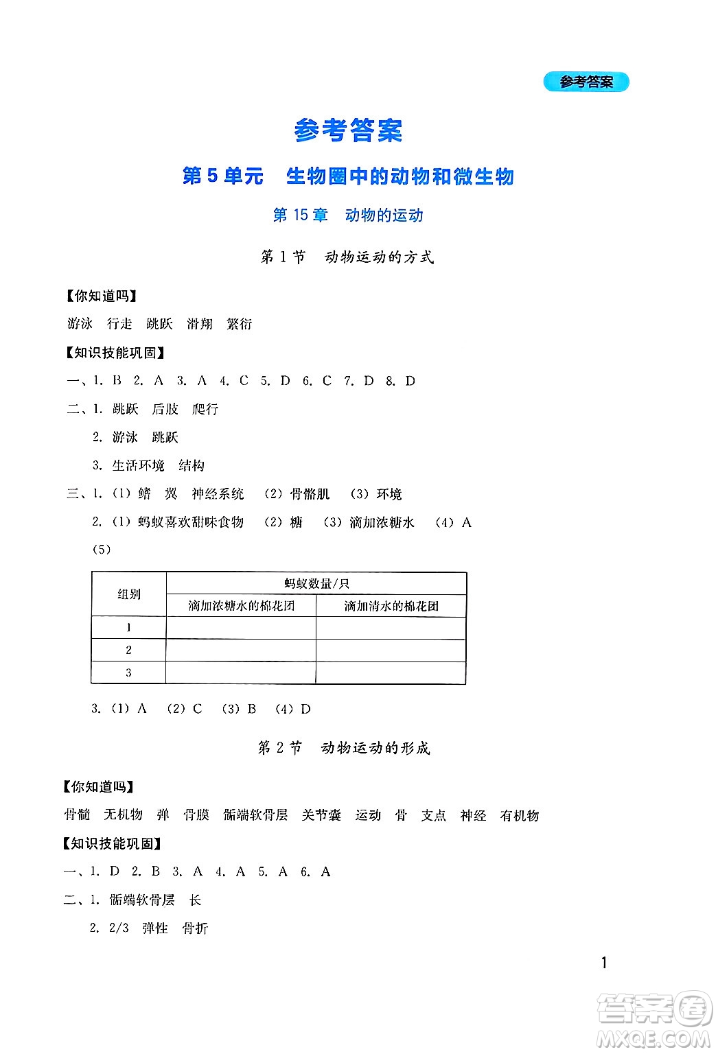 四川教育出版社2024年秋新課程實(shí)踐與探究叢書八年級生物上冊北師大版答案