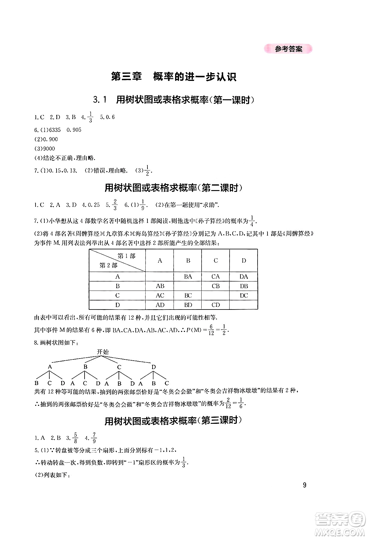 四川教育出版社2024年秋新課程實(shí)踐與探究叢書九年級(jí)數(shù)學(xué)上冊(cè)北師大版答案