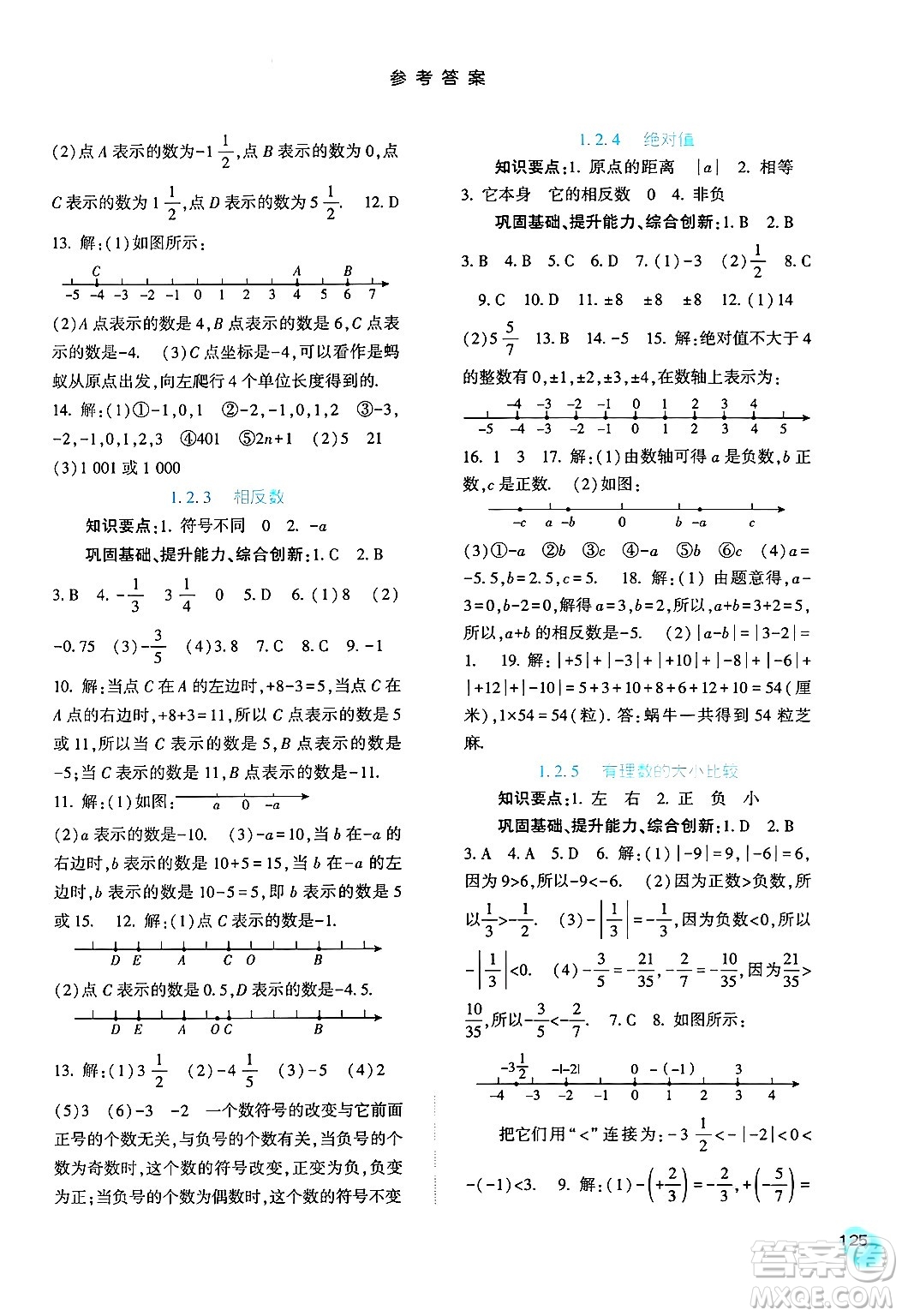 河北人民出版社2024年秋同步訓練七年級數(shù)學上冊人教版答案