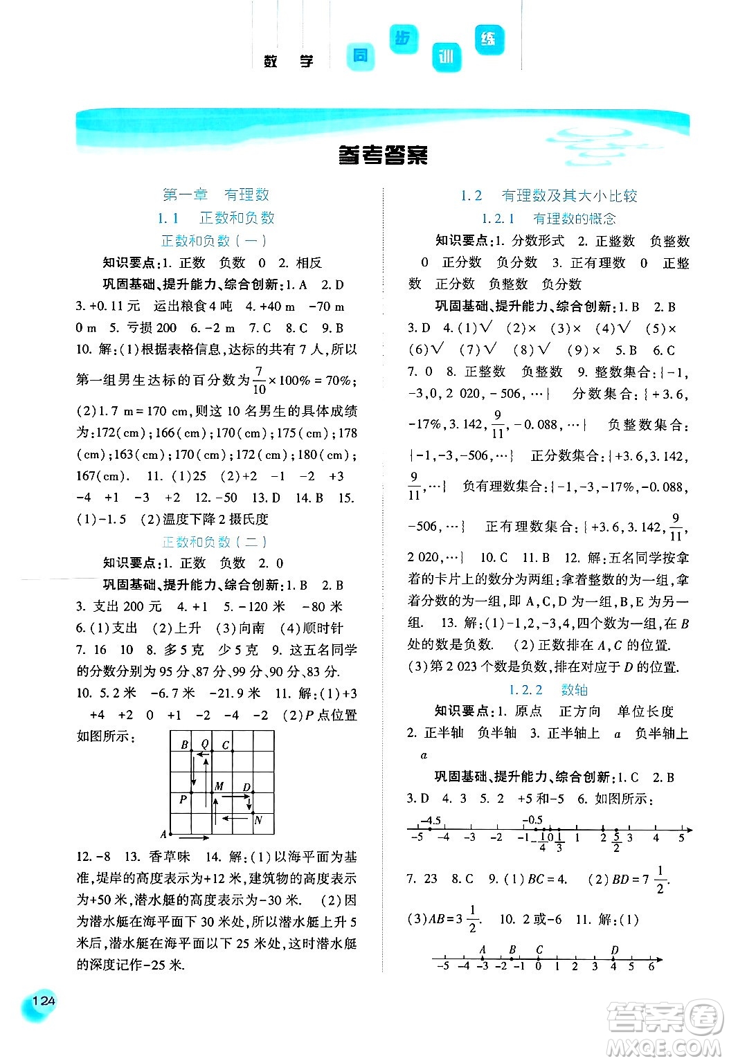 河北人民出版社2024年秋同步訓練七年級數(shù)學上冊人教版答案