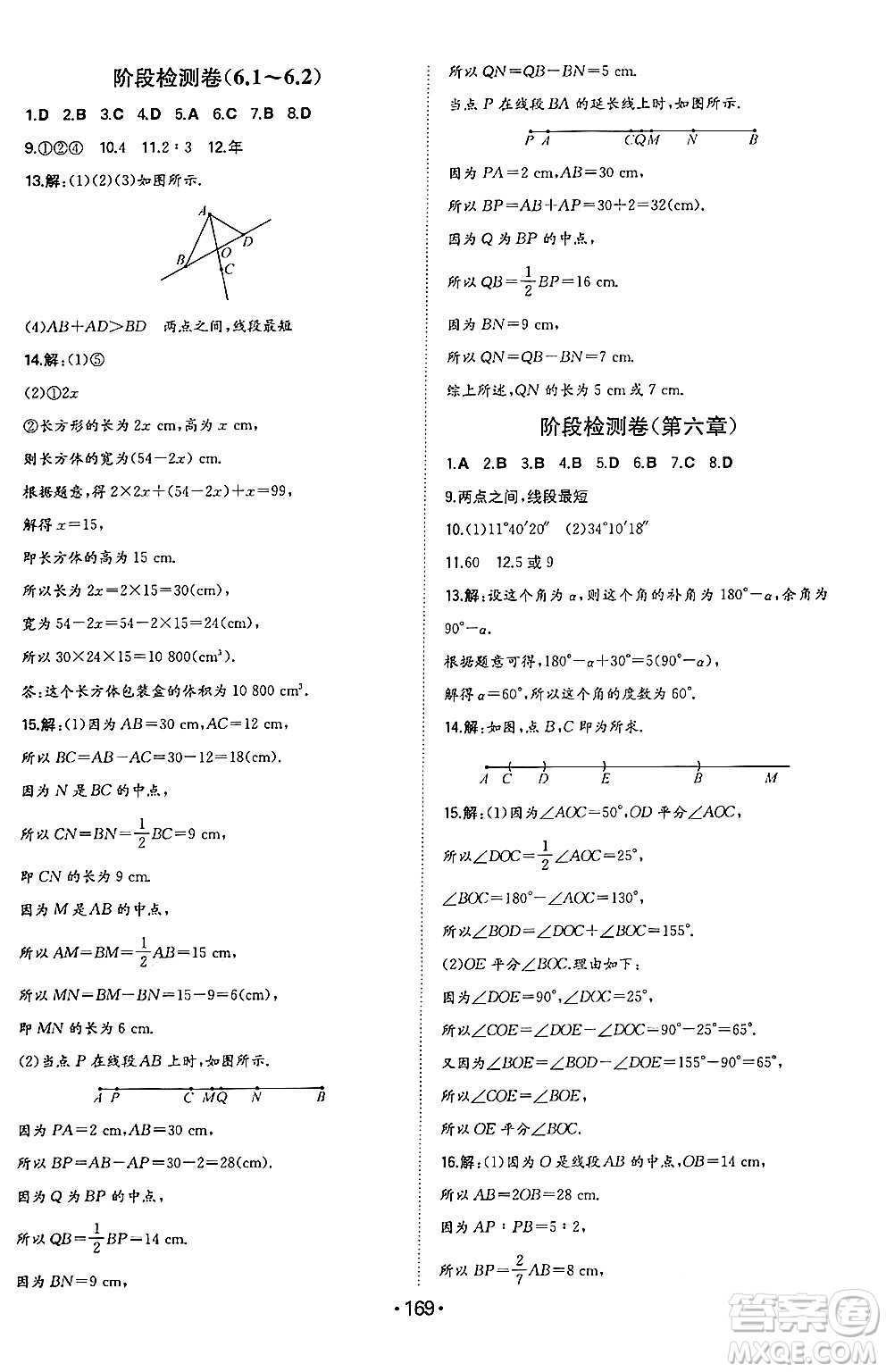 湖南教育出版社2024年秋一本同步訓(xùn)練七年級(jí)數(shù)學(xué)上冊(cè)人教版答案