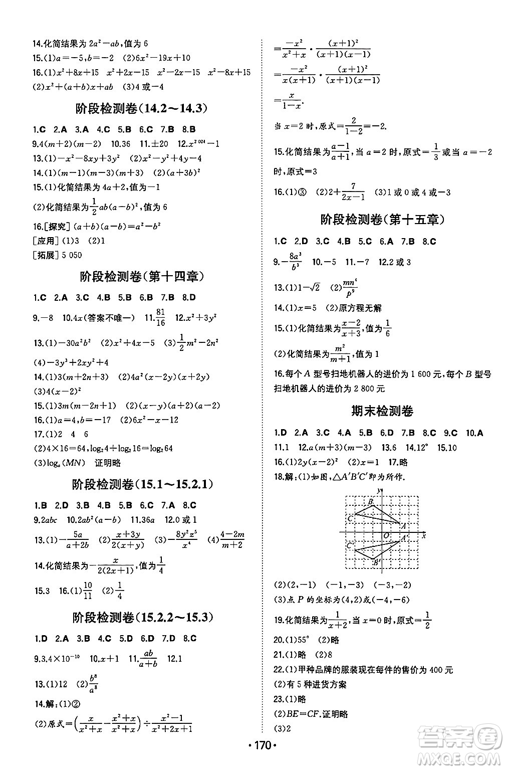 湖南教育出版社2024年秋一本同步訓練八年級數(shù)學上冊人教版遼寧專版答案
