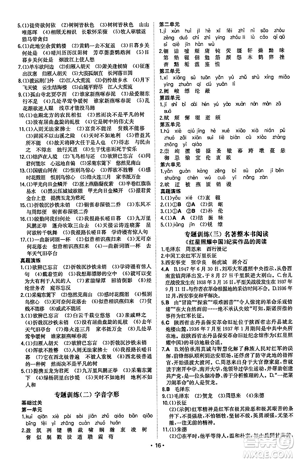 湖南教育出版社2024年秋一本同步訓(xùn)練八年級(jí)語文上冊(cè)人教版陜西專版答案