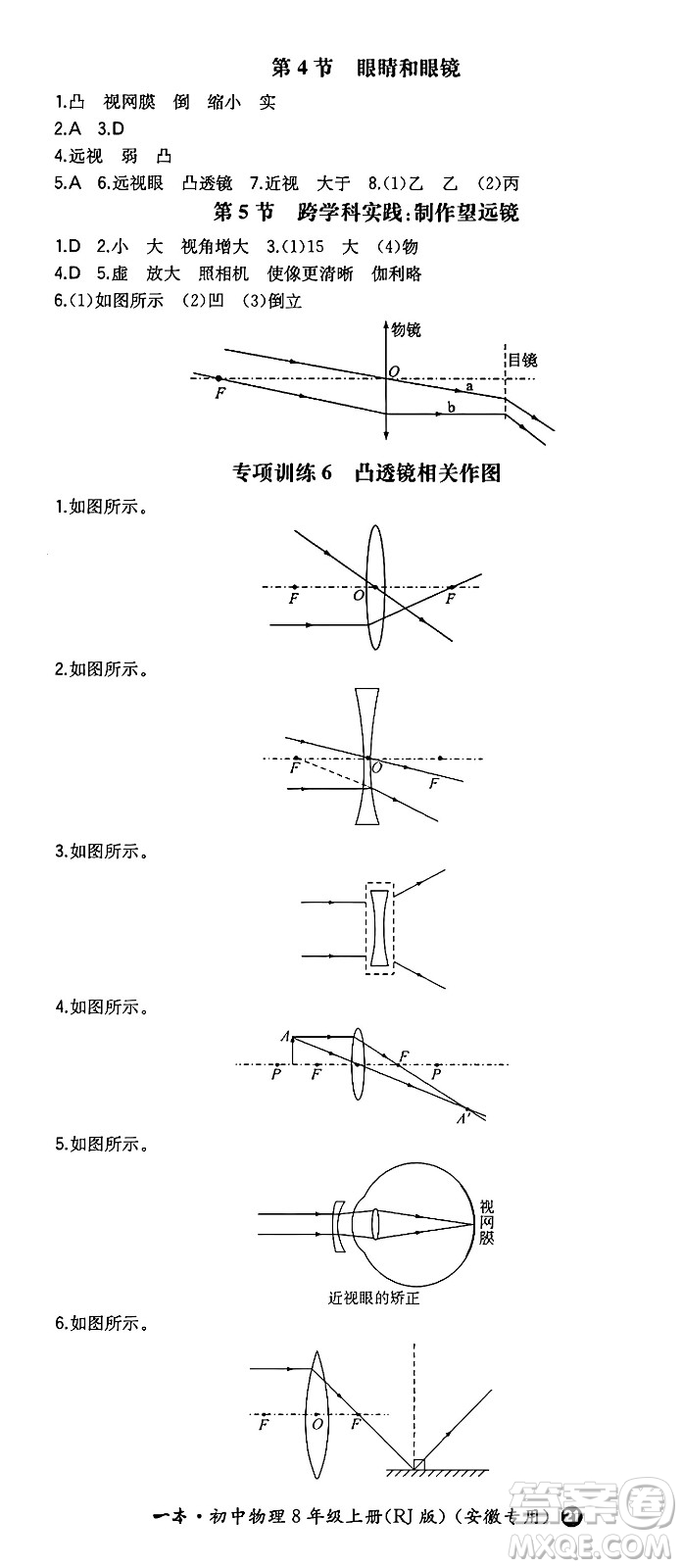 湖南教育出版社2024年秋一本同步訓(xùn)練八年級(jí)物理上冊(cè)人教版安徽專版答案