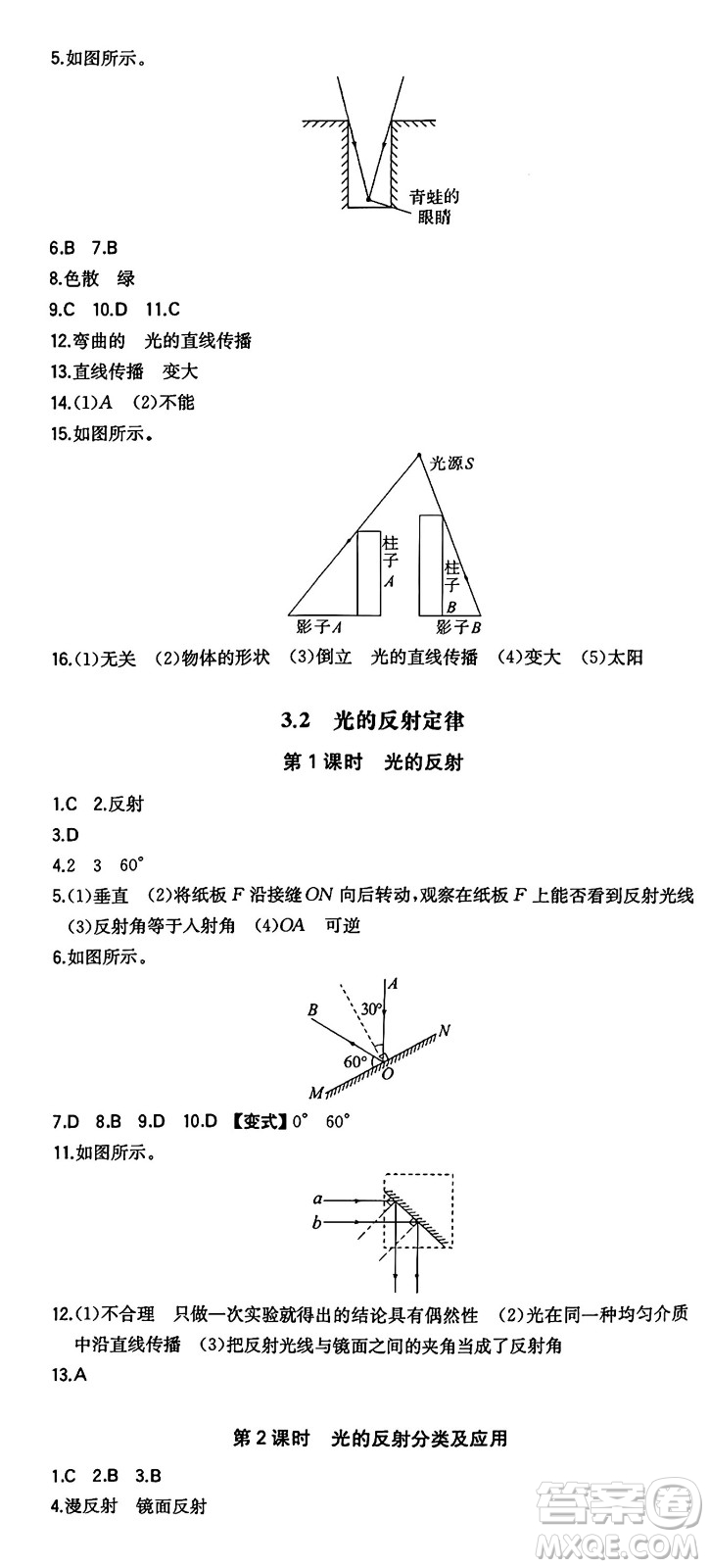 湖南教育出版社2024年秋一本同步訓(xùn)練八年級(jí)物理上冊滬粵版答案