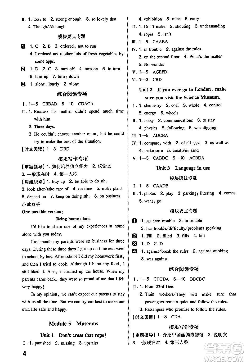 湖南教育出版社2024年秋一本同步訓(xùn)練九年級(jí)英語(yǔ)上冊(cè)外研版答案