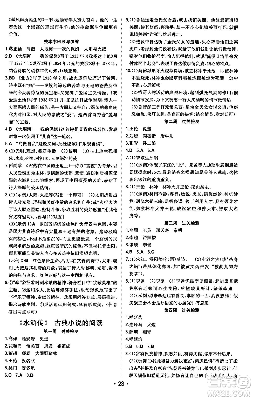 湖南教育出版社2024年秋一本同步訓(xùn)練九年級(jí)語文上冊(cè)人教版安徽專版答案
