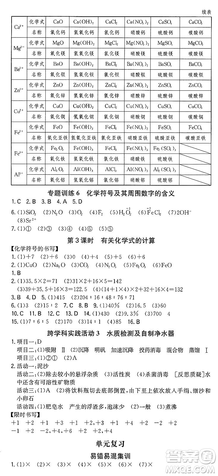 湖南教育出版社2024年秋一本同步訓(xùn)練九年級(jí)化學(xué)上冊(cè)人教版重慶專版答案