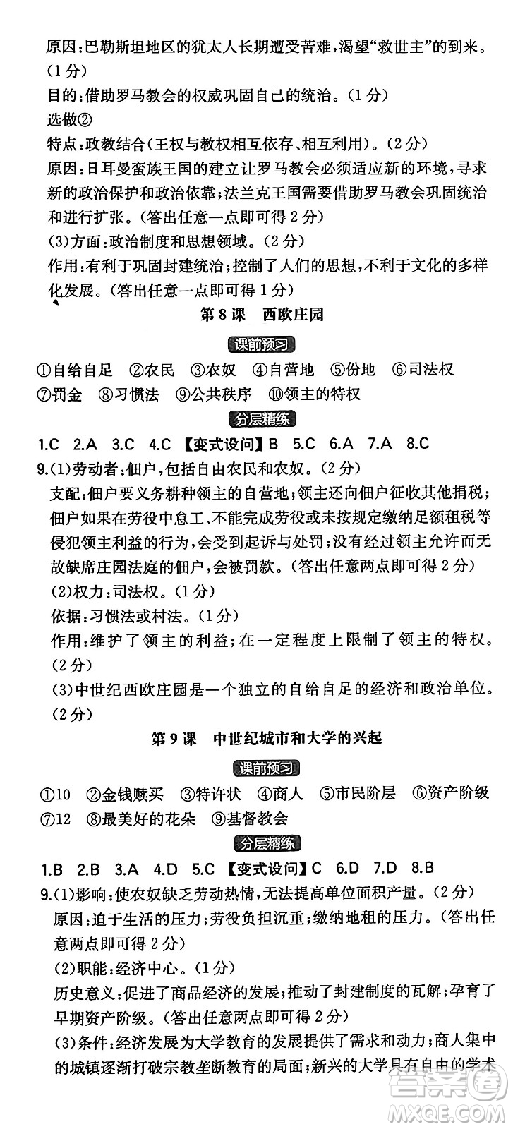 湖南教育出版社2024年秋一本同步訓(xùn)練九年級歷史上冊人教版陜西專版答案