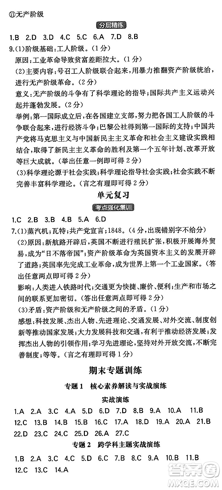 湖南教育出版社2024年秋一本同步訓(xùn)練九年級歷史上冊人教版陜西專版答案