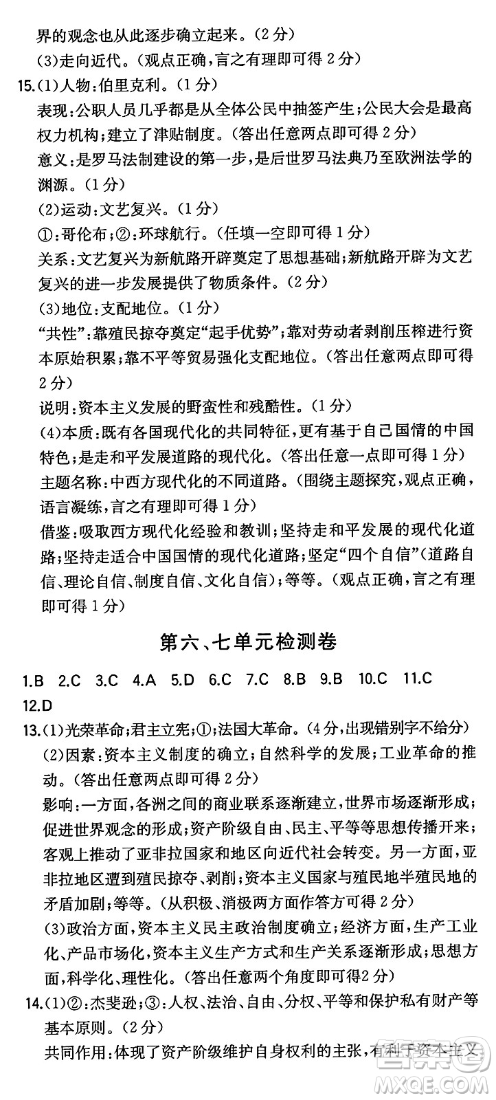 湖南教育出版社2024年秋一本同步訓(xùn)練九年級歷史上冊人教版陜西專版答案