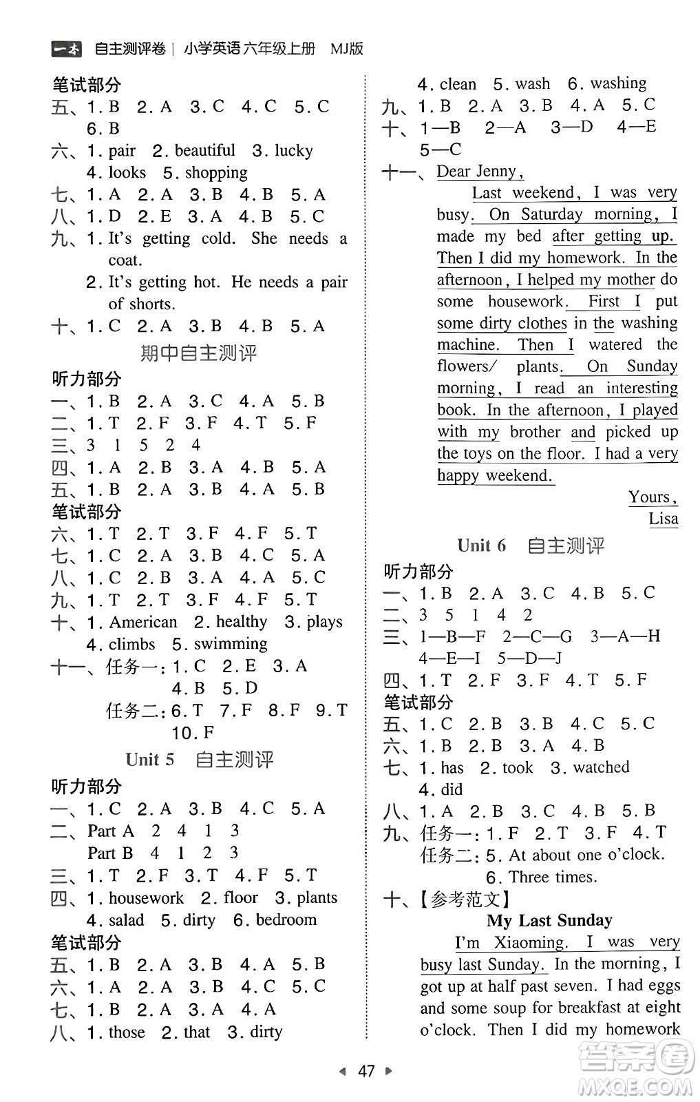 湖南教育出版社2024年秋一本同步訓練六年級英語上冊閩教版福建專版答案