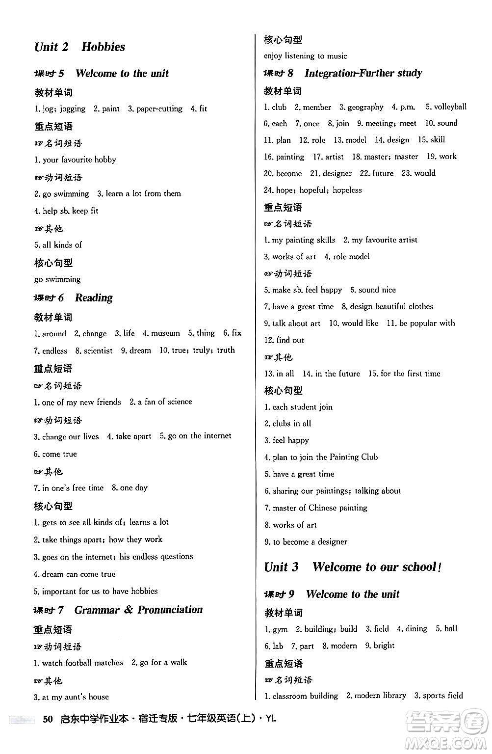 龍門書局2024秋啟東中學(xué)作業(yè)本七年級(jí)英語(yǔ)上冊(cè)譯林版宿遷專版答案