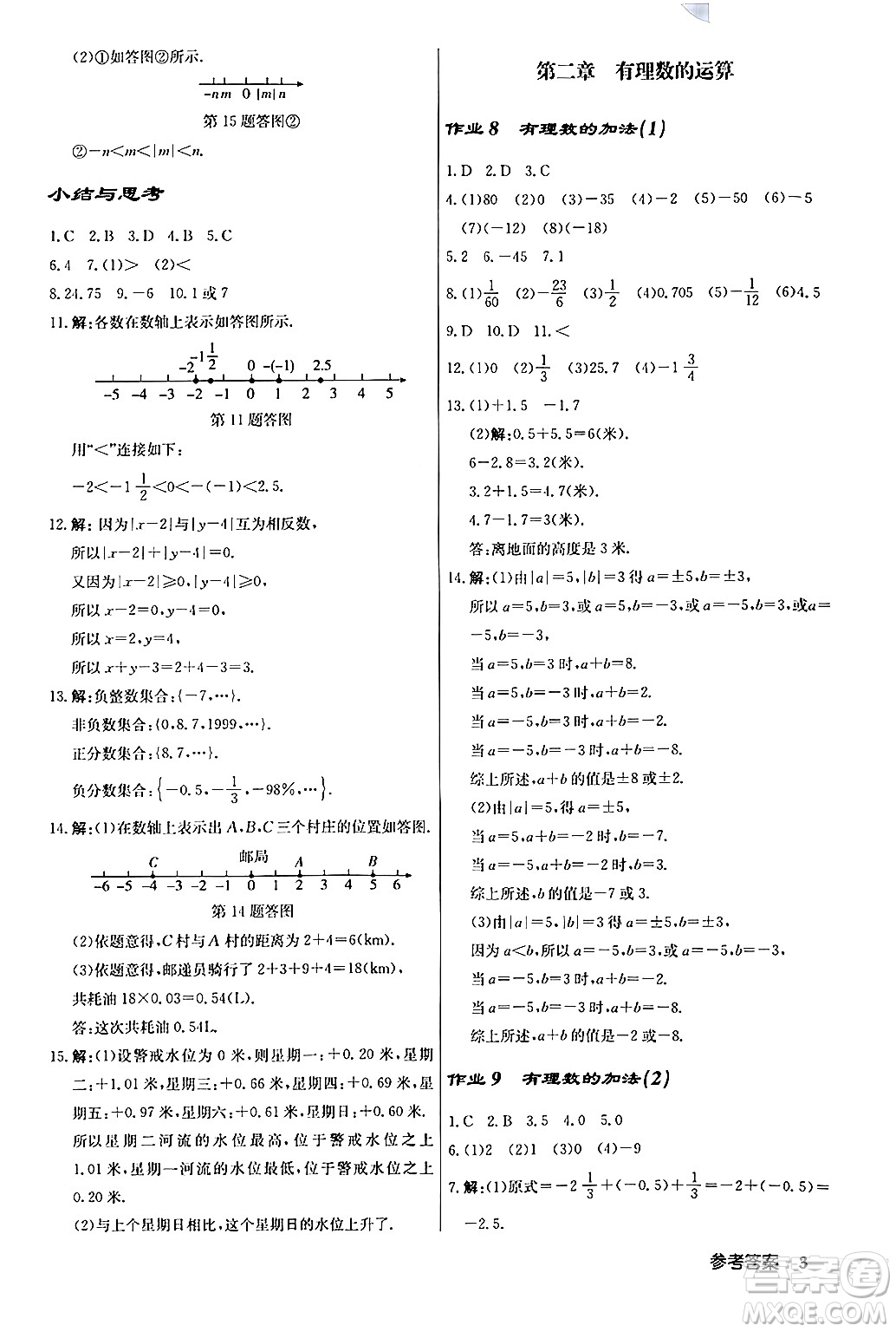 龍門書局2024秋啟東中學作業(yè)本七年級數(shù)學上冊人教版答案